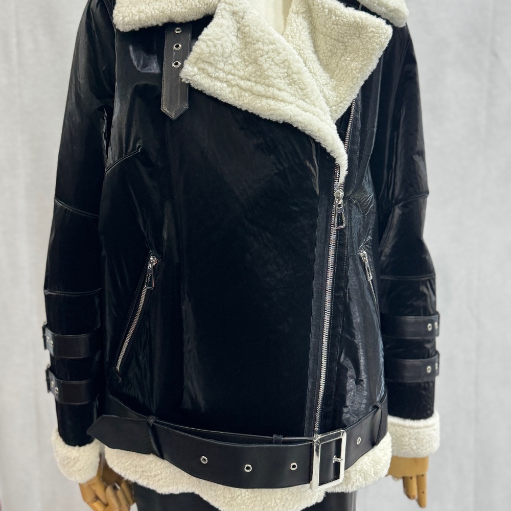 Leather shearling coat